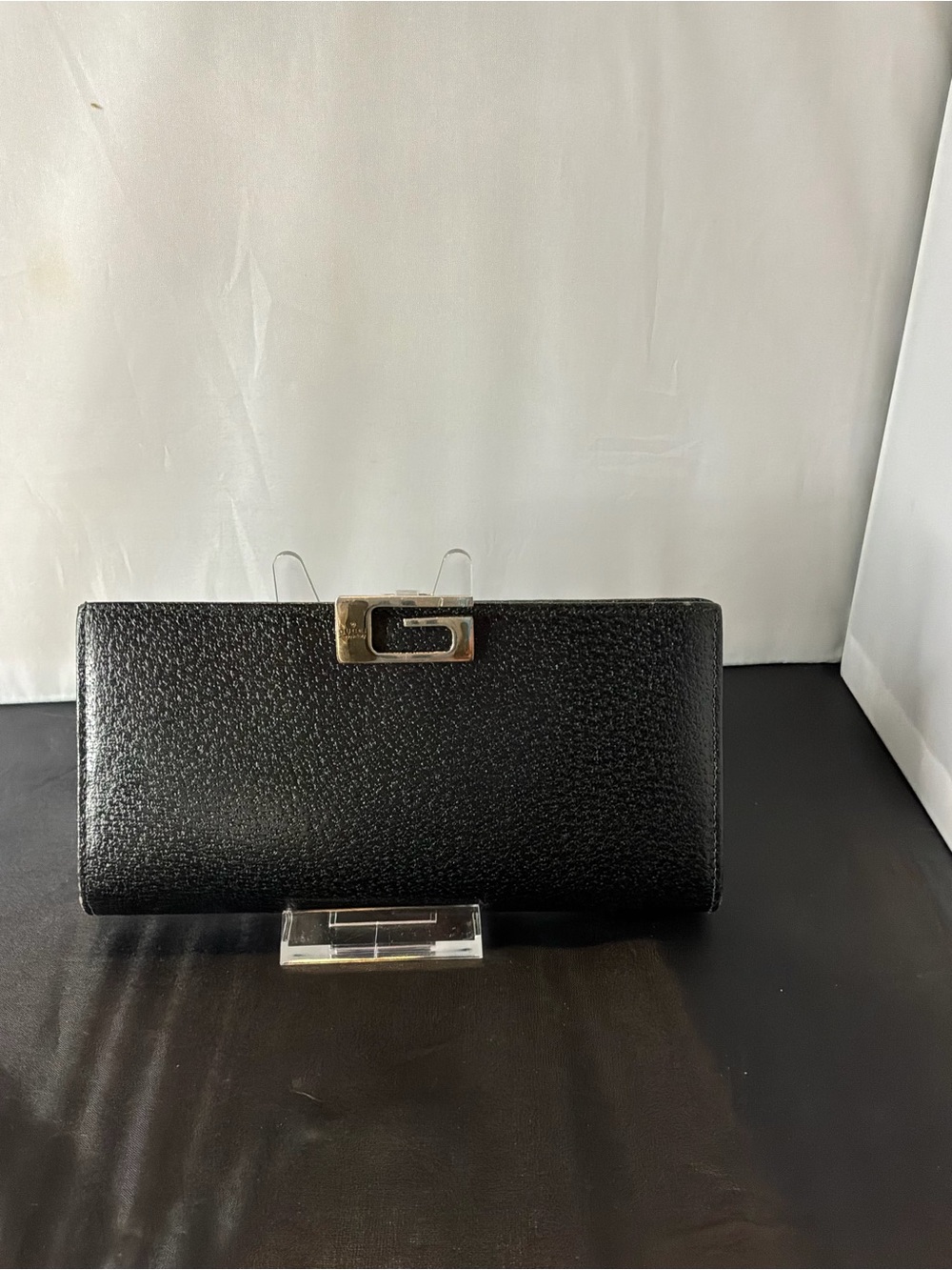 Gucci Black Leather Continental Wallet with Silver G Clasp